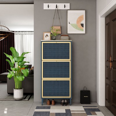 VYNXARIA 3-Door Metal Shoe Rack - Modern Freestanding Storage Cabinet for Entryway