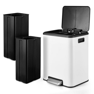 Hands-Free Step Trash Can, Dual Compartment 2 x 4 Gallon Stainless Steel Kitchen Recycling Bin - 1 of 4