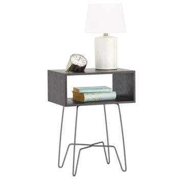 mDesign Modern Farmhouse Home Decor End Table with Fabric Drawer