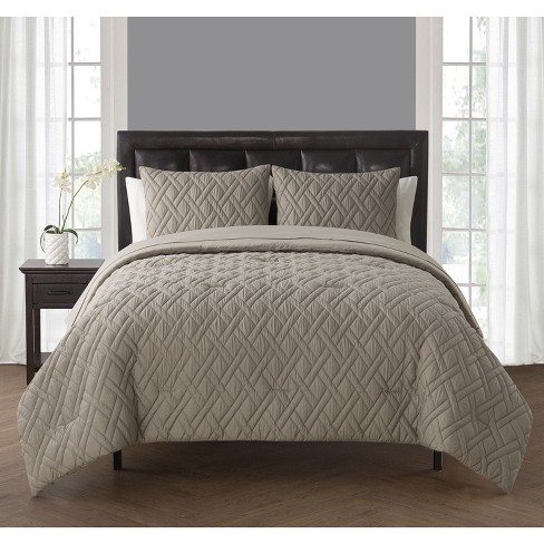 Queen 7pc Lattice Embossed Bed In A Bag Comforter Set Taupe Vcny