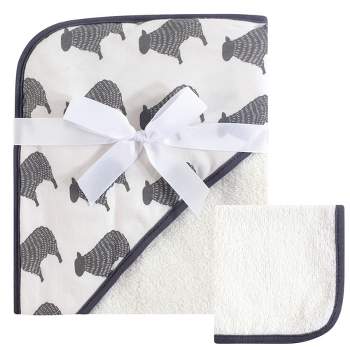 Hudson Baby Infant Cotton Hooded Towel and Washcloth 2pc Set, Cream Sheep, One Size