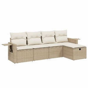 vidaXL Garden Sofa Set Beige Poly Rattan Large Modular Garden Sofa Set - 1 of 4