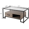 Coffee Table with Tempered Glass, 41 Inch Rectangle Center Table with Drawers and Storage Shelf - 2 of 4