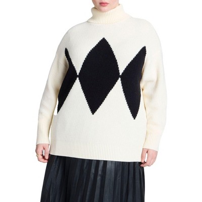 ELOQUII Women's Plus Size Argyle Sweater