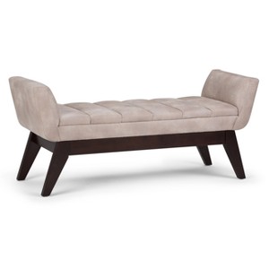 Louis Extra Wide Ottoman Bench Distressed Light Taupe Faux Air Leather - Wyndenhall, Light Brown