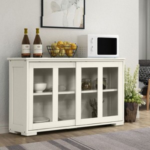 Munora Sideboard Buffet Cupboard Storage Cabinet with Sliding Door, 42" x 13" x 24.5", Cream White/Black/Gray/Brown - 1 of 4