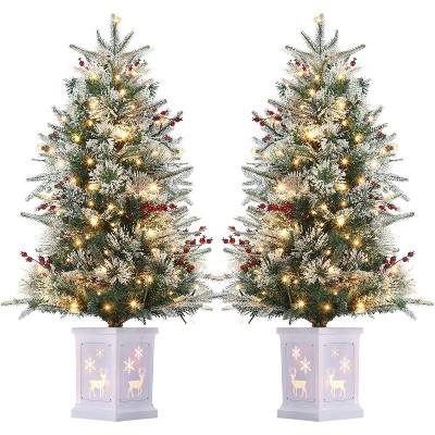TackView Artificial Christmas Tree with 78 Warm White LED Lights, Pre-Lit Fiber Optic with Snowflakes and Red Berries