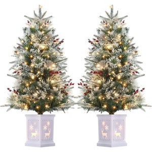 TackView Artificial Christmas Tree with 78 Warm White LED Lights, Pre-Lit Fiber Optic with Snowflakes and Red Berries - 1 of 4