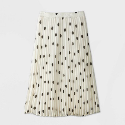 white polka dot midi skirt