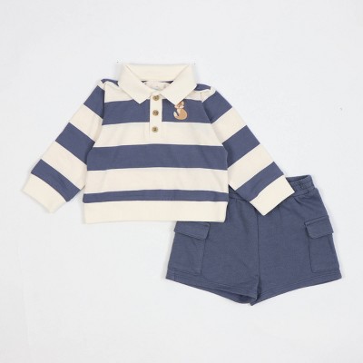Baby Boys' 2pc Fox Striped Polo Shorts Set - Cloud Island™ Navy Blue