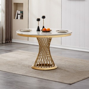 47'' Modern High Gloss Faux Marble Round Dining Table with Stainless Steel Base, Contemporary Kitchen or Dining Room Table – The Pop Home - 1 of 4