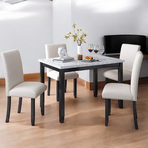 5-Piece Dining Table Set with Faux Marble Tabletop and 4 Upholstered Chairs, Solid Wood Frame Kitchen Table Set for Dining Room - 1 of 4