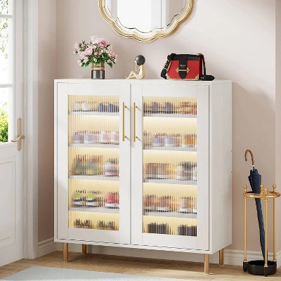 Hommoo Shoe Cabinet with Acrylic Doors and LED Light