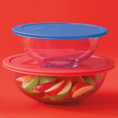 Pyrex 2pc 2.5qt and 4qt Glass Mixing Bowls with Plastic Lids