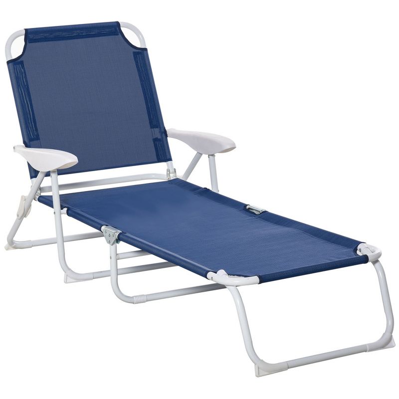 Outsunny Folding Chaise Lounge, Outdoor Sun Tanning Chair, Four-Position Reclining Back, Armrests, Mesh Fabric, 1 of 7