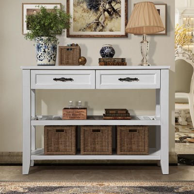 NicBex 42.01''Console Table with 2 Storage Drawers Mid-Century Wooden Side Table with 2-Tier Shelves for Entryway,Living Room
