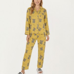 Anna-Kaci Lounge Women's 2-Piece Set Teddy Bear Print Button-Up Long Sleeve Pajama Top and Relaxed Fit Pants - 1 of 4