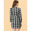 INSPIRE CHIC Women's Square Neck Long Puff Sleeve Plaid Bodycon Dress - 4 of 4