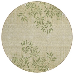 Khaki Ivory And Green Floral Washable Indoor Outdoor Area Rug - 1 of 4