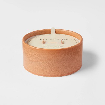 12oz Ceramic Wooden Wick Pumpkin Spice Candle - Threshold™