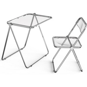 VINGLI Folding Acrylic Table and Chair Set Small TV Tray for Snack Dinner on Couch, Tiny Foldable Desk - 1 of 4