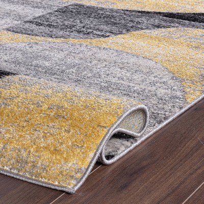 Yellow and Gray Geometric Design Runner Rug 2' x 7'