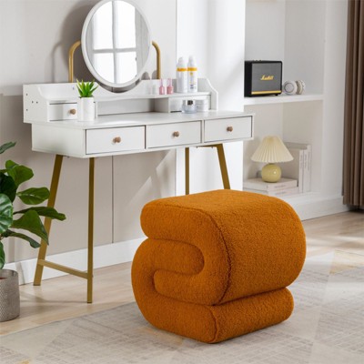 Ottoman Stool Footrest Modern S-Shape Makeup Stool, Upholstered Extra Seating For Living Room,Bedroom,Entryway-Maison Boucle