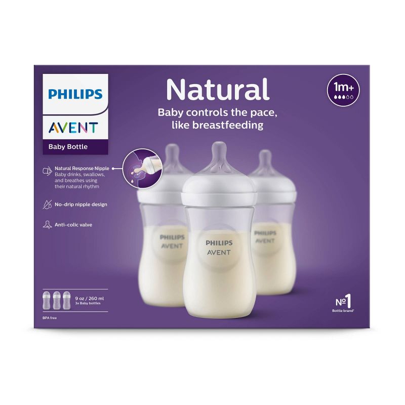 Philips Avent 3pk Natural Baby Bottle with Natural Response Nipple - Clear - 9oz, 3 of 25