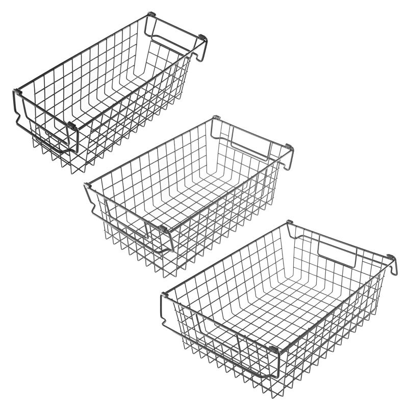 Home-Complete Set of 3 Wire Storage Bins - Shelf Organizers for Toy, Kitchen, Closet, and Bathroom, 5 of 13