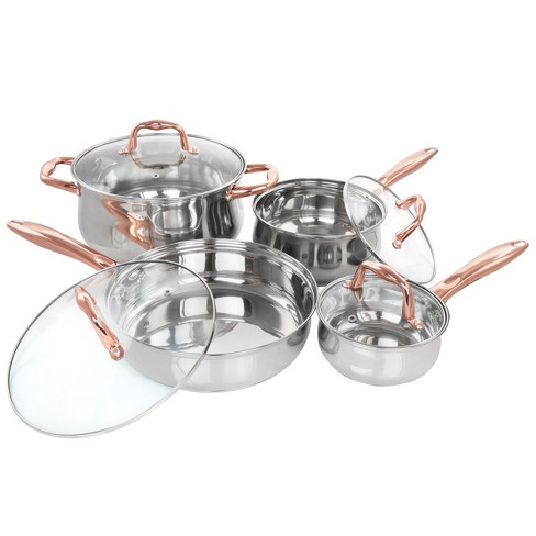 Gibson Home Ansonville 8Pc Stainless Steel Cookware Set in Rose