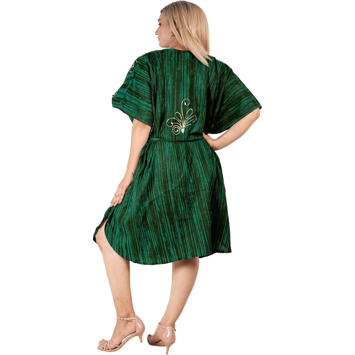 LA LEELA Summer Cotton Vacation Ready Tunic Dress for Women Resortwear Holiday Cruise Pregnancy Wear Beach Cover Up 2X-3X Green Paisley - thumbnail 2
