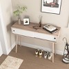 GlasFlength Console Tables Modern Entryway Storage Table with Sliding Doors and Wooden Legs for Living Room Hallway, Beige, 39.4"*13.77"*29.52" - 3 of 4