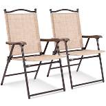 Costway Set of 2 Patio Folding Sling Back Chairs Camping Deck Garden Beach Yellow