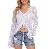 BLUEMING Womens Crochet Bell Sleeve Sweater Tops Loose Fit V Neck Mesh Cover Up Tops Hollow Out Boho Tops - 3 of 4