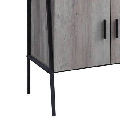 Gray Oak and Black Metal 52" TV Stand with Cabinets