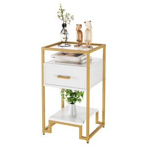 Beside Table with Storage Drawer and 3-Tier Storage，Small End Table with Steel Frame - 1 of 4