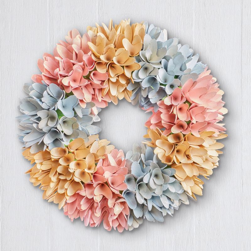 Collections Etc Hand Crafted Wooden Pastel Flowers Hanging Wreath, 2 of 3