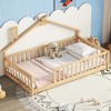 NicBex Twin Size Wood Montessori Bed with House-Shaped Bedside,Floor Bed Frame with Safety Guardrails and Slats,Modern Toddler Bed for Bedroom,Natural - 2 of 4