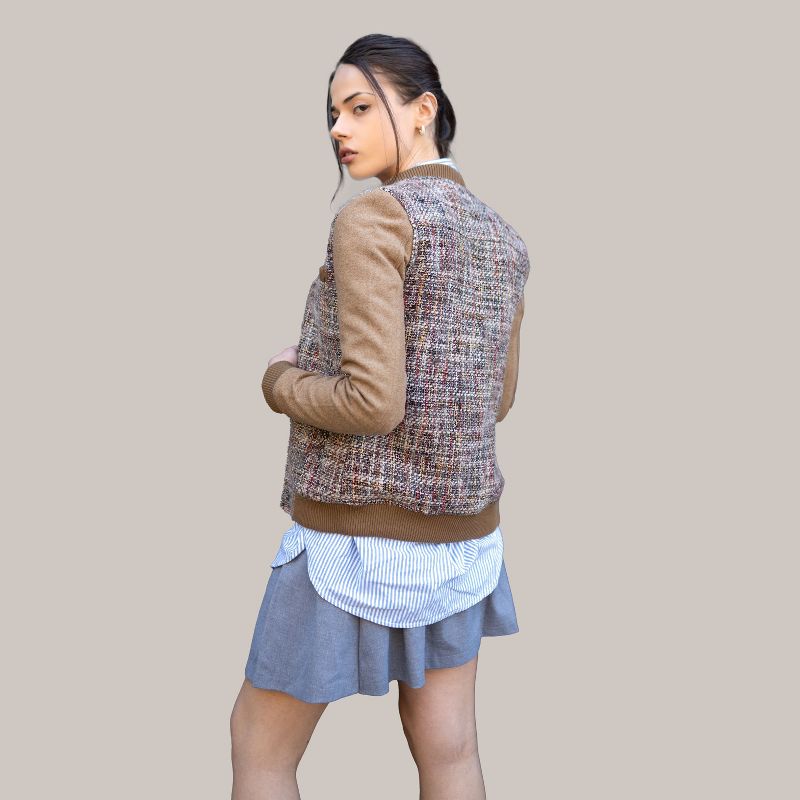 Members Only Women's Updated Tweed Varsity Jacket with Contrast Sleeve, 4 of 6