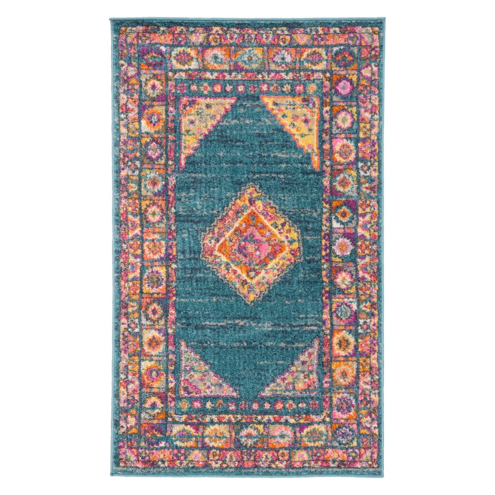 3'x5' Geometric Design Loomed Accent Rug Light Blue/Orange - Safavieh