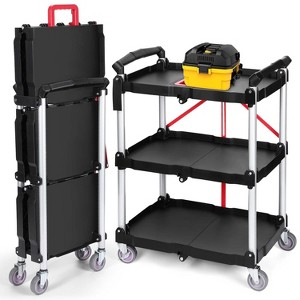 176LBS Folding Service Cart Heavy Duty Foldable Utility Cart w/ 360° Swivel Wheels Ergonomic Red Handle for Office Garage Home - 1 of 4