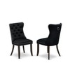 East West Furniture Dallas Parson Dining Room Chairs - Button Tufted Nailhead Trim Black Linen Fabric Padded Chairs, Set of 2, Distressed Jacobean - 2 of 4