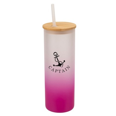 Elanze Designs The Captain Nautical Anchor Ocean Life Wrap-Around Design 25 Ounce Frosted Gradient Glass On-The-Go Coffee Travel Skinny Tumbler Mug