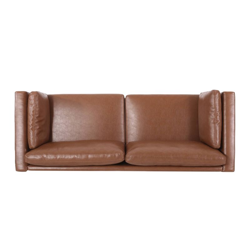 Warbler Contemporary Faux Leather Upholstered 3 Seater Sofa Cognac Brown/Espresso - Christopher Knight Home, 5 of 11
