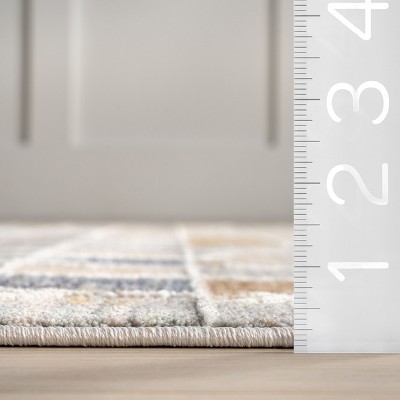 Beige and Blue Geometric 8' x 10' Synthetic Area Rug