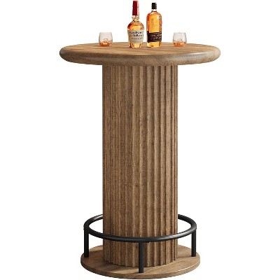 Lantine 35.4" Round Bar Table, Wooden Bistro Cocktail Table with Metal Footrest, High Top Pub Tables for Small Space