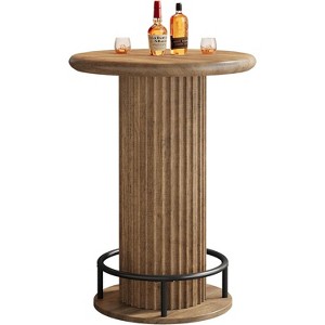 Lantine 35.4" Round Bar Table, Wooden Bistro Cocktail Table with Metal Footrest, High Top Pub Tables for Small Space - 1 of 4