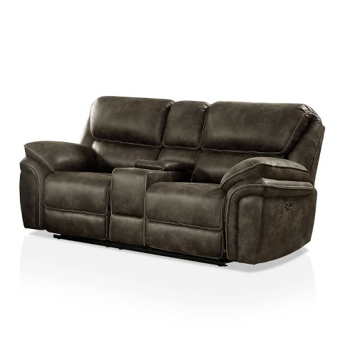 Nisbet Power Reclining Leather Loveseat With Cup Holders Mocha