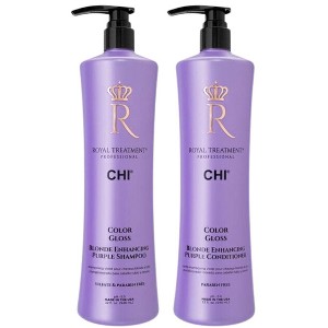 CHI Royal Treatment Color Gloss Blonde Enhancing Purple Shampoo & Conditioner (32 oz XXL LITER DUO SET KIT) Hair Brass Neutralization - 1 of 4