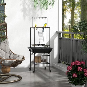 Gulches Dark Gray PawHut Bird Stand with Wheels, Parrot Stand with Perches Bird Play Stand for Indoor Outdoor Small Parrot - 1 of 4